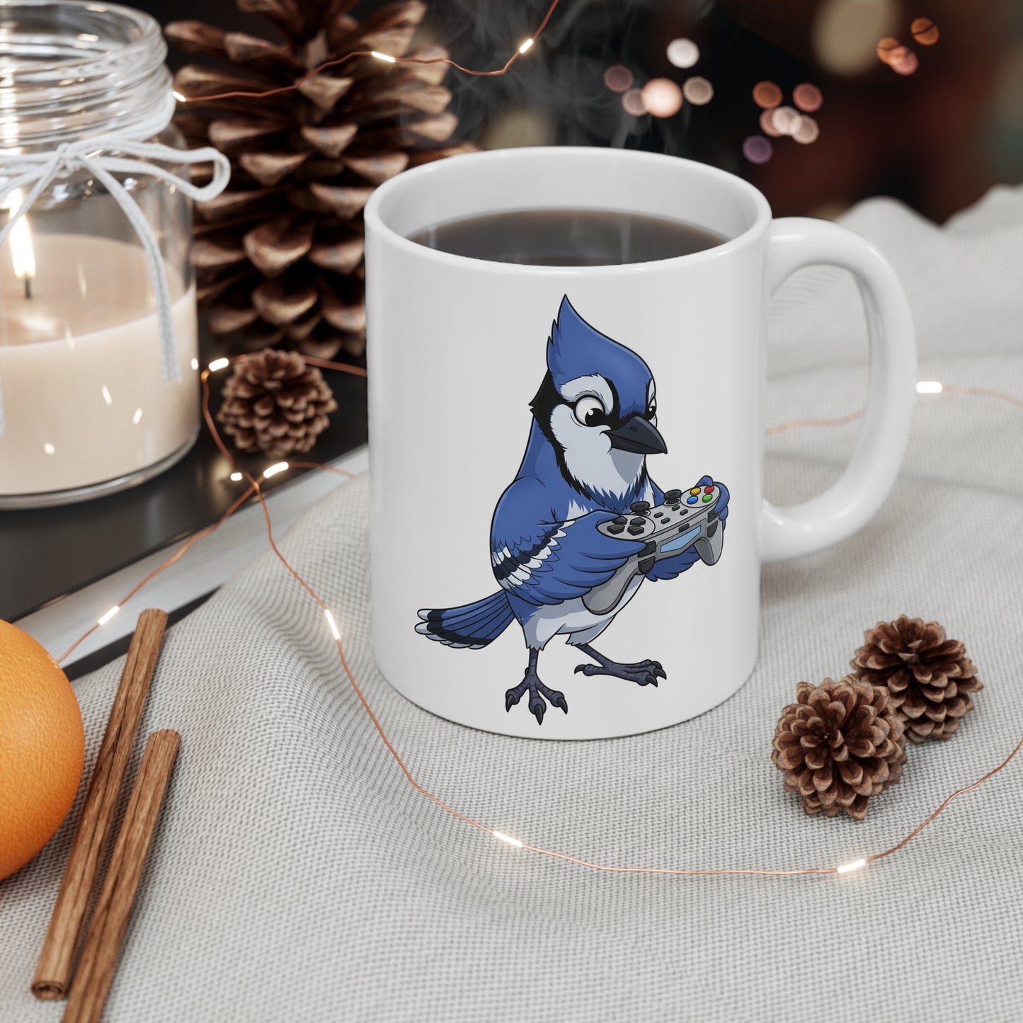 Blue Jay with Controller Video Games Gaming Bird Mug 11oz