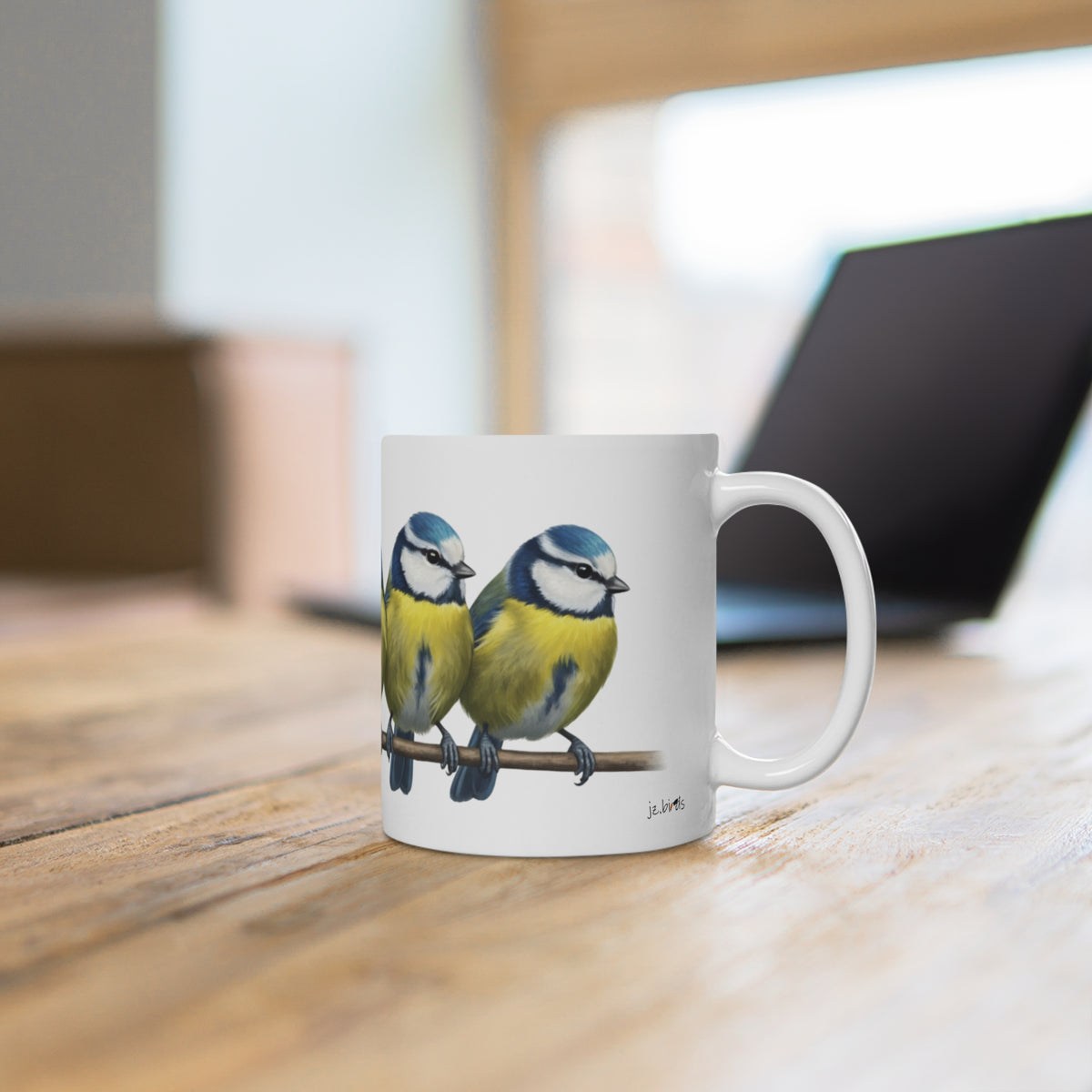 Blaumeisen Tasse Vögel auf einem Ast Vogelmotiv für Vogelbeobachter und Vogelfreunde – 11 oz,