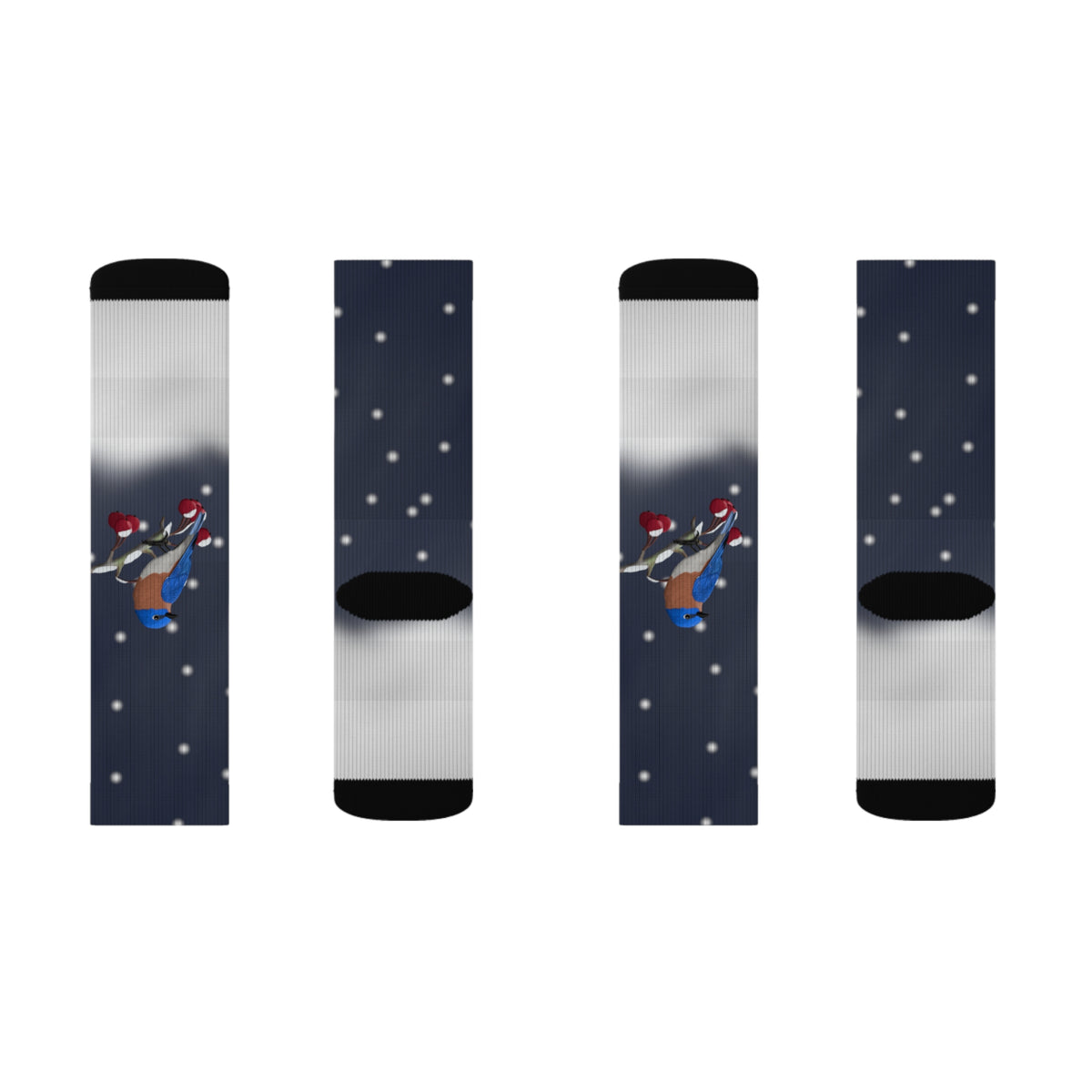 Bluebird on a Winter Branch Christmas Bird Socks – Accessories, All Over Prints