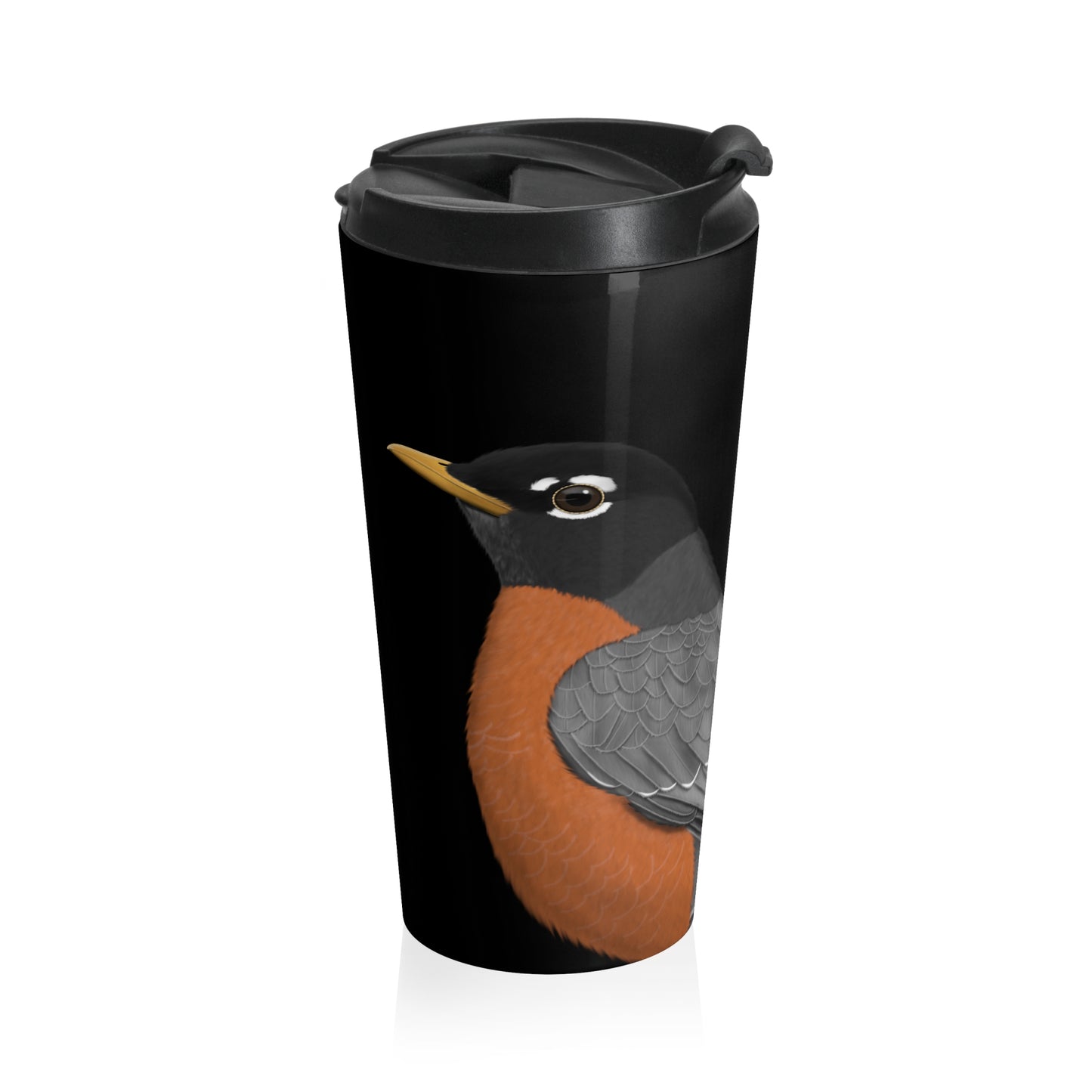 Robin Bird Stainless Steel Travel Mug Tumbler Black 15oz
