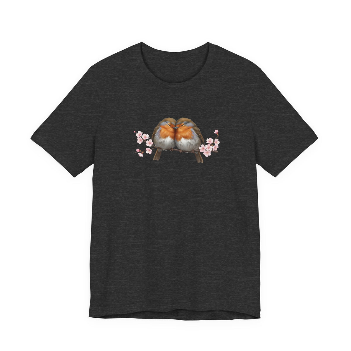 Rotkehlchen Pärchen in Kirschblüten T-Shirt - Romantisches Vogel Geschenk – bird graphic tee,