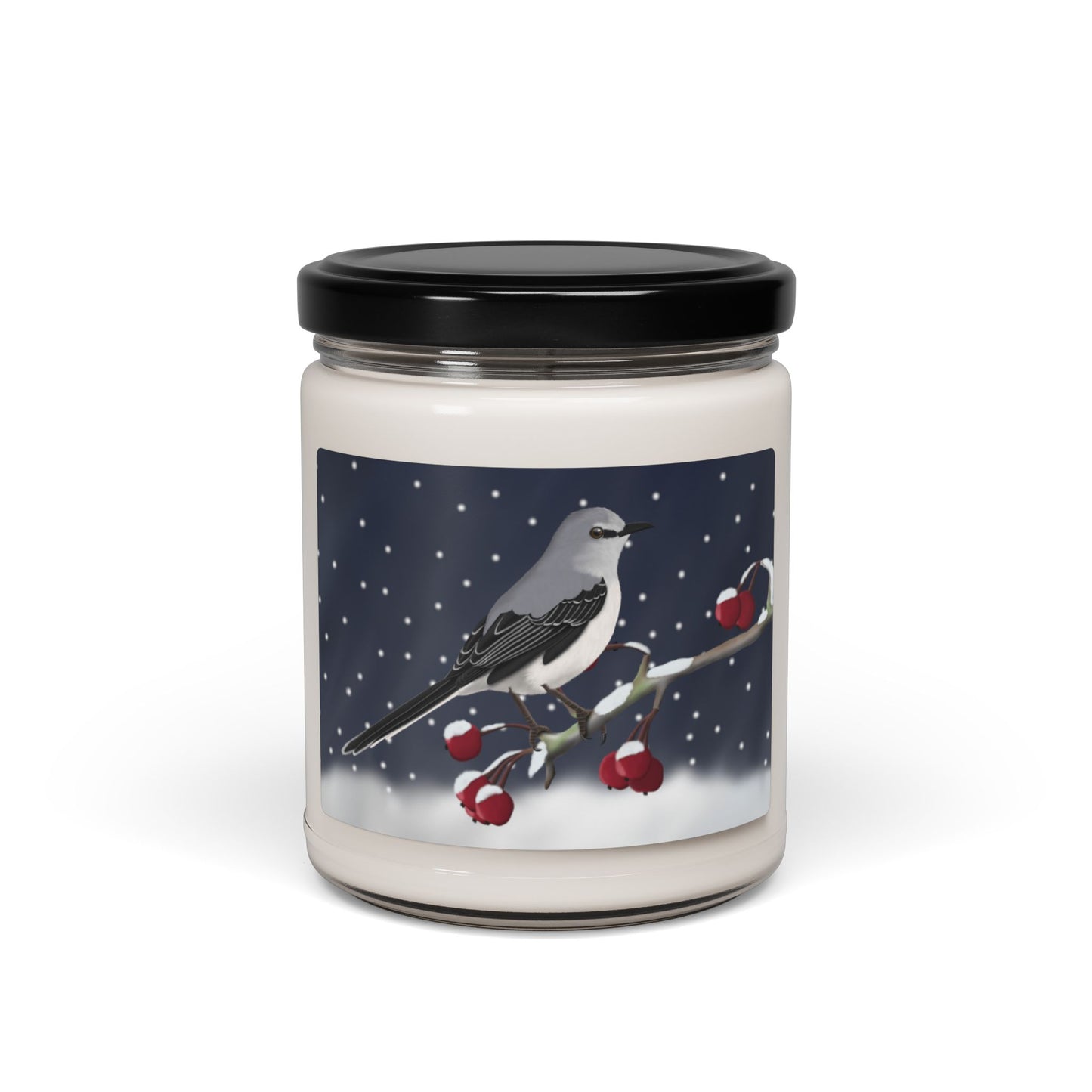 Mockingbird on a Winter Branch Christmas Bird Art Scented Soy Candle, 9oz