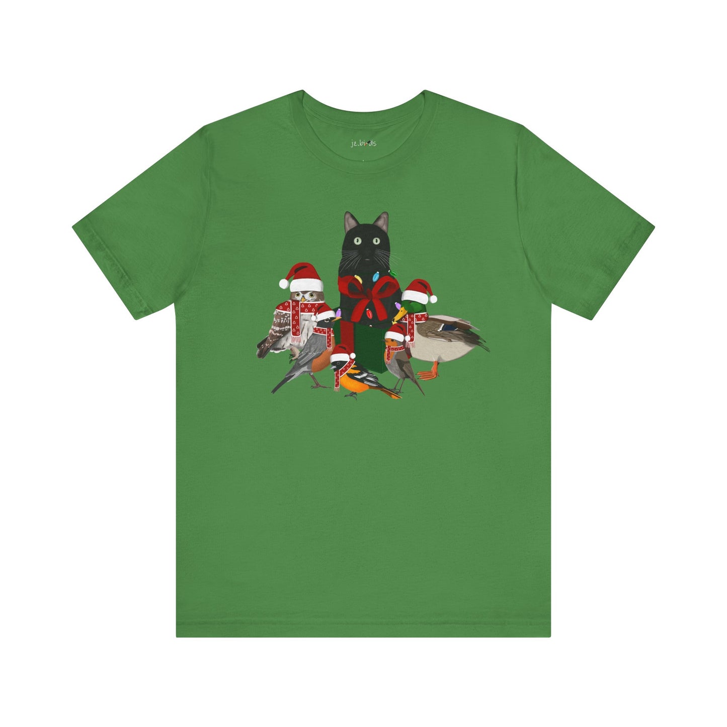 Robin Mallard Oriole Owl with Cat in a Box and Fairy Lights Christmas Bird T-Shirt