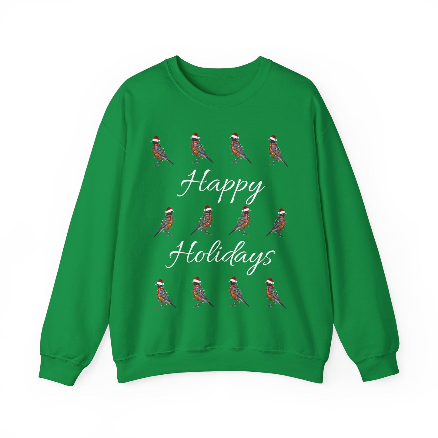 American Robin as Santa with Hat Scarf and Fairy Lights Happy Holidays Birdwatcher Christmas Bird Sweatshirt