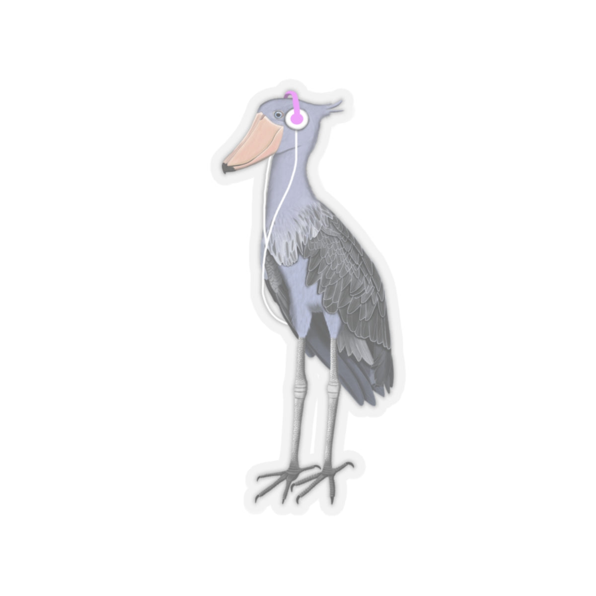 Shoebill Bird with Music Headphones Sticker