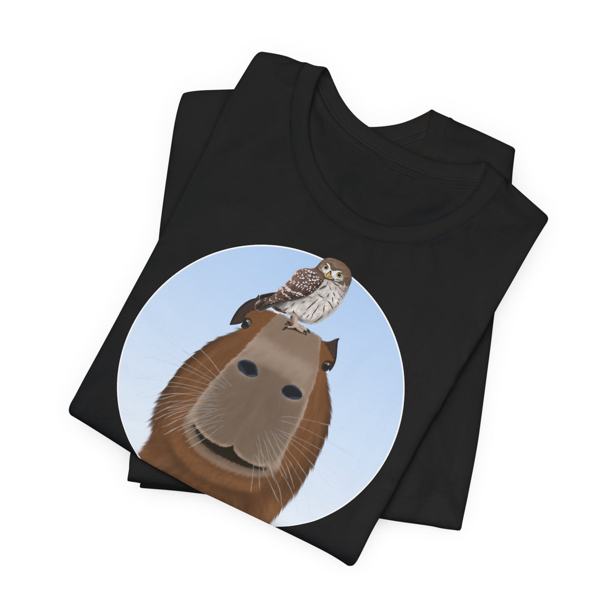 Capybara mit Eule Lustiges Vogel T-Shirt