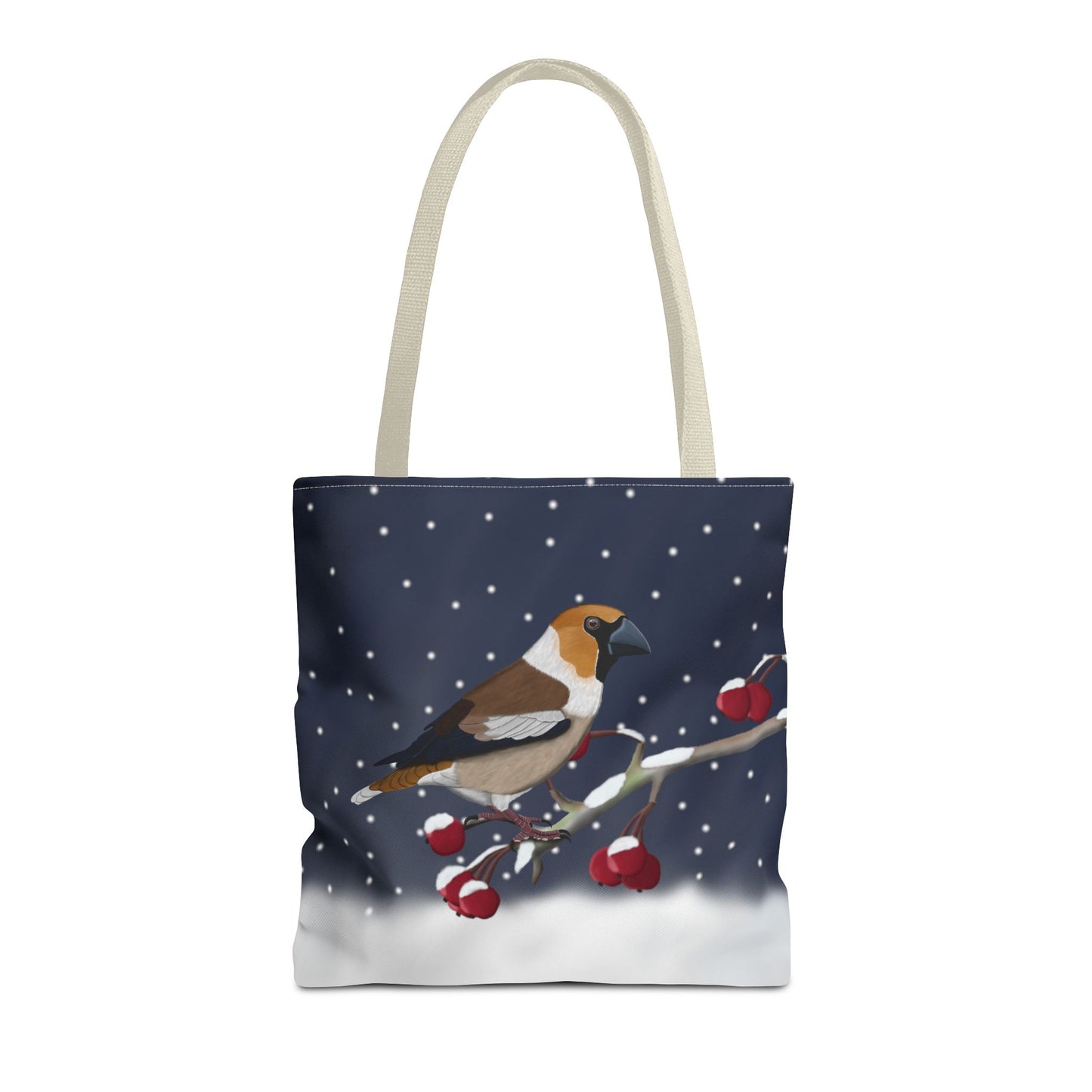 Hawfinch on a Winter Branch Christmas Bird Tote Bag 16"x16"