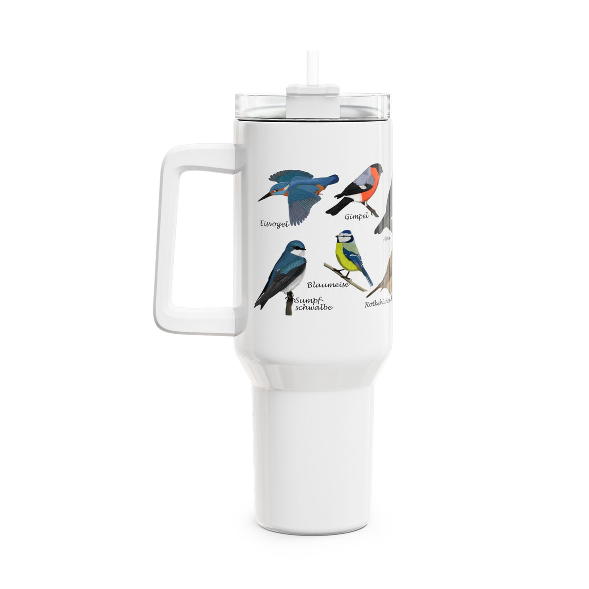 Rotkehlchen, Buntspecht und Amsel Tumbler – 40oz bird