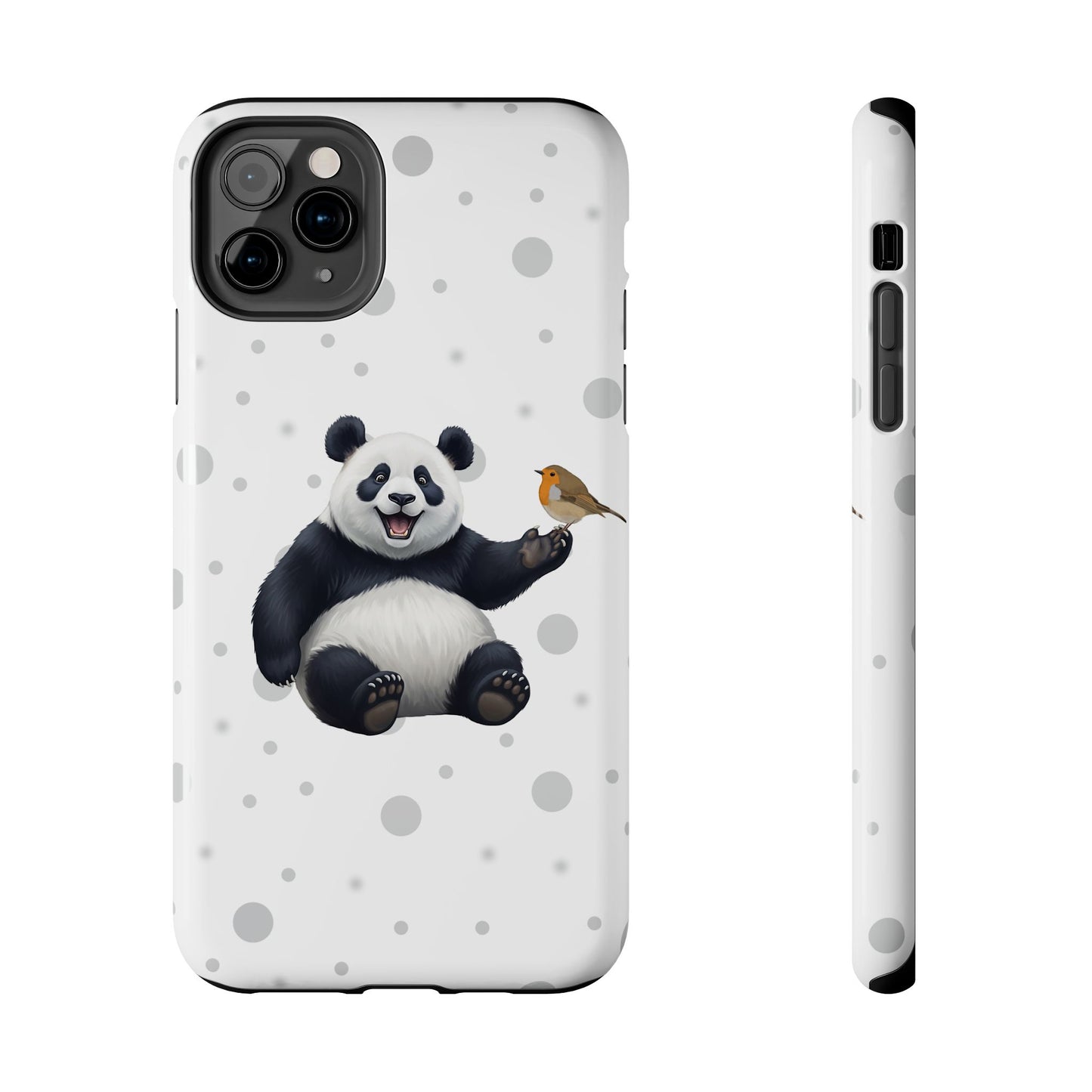 Cute Panda Bear with European Robin Animal iPhone Case - Dual-Layer PC/TPU Protective Cover for iPhone
