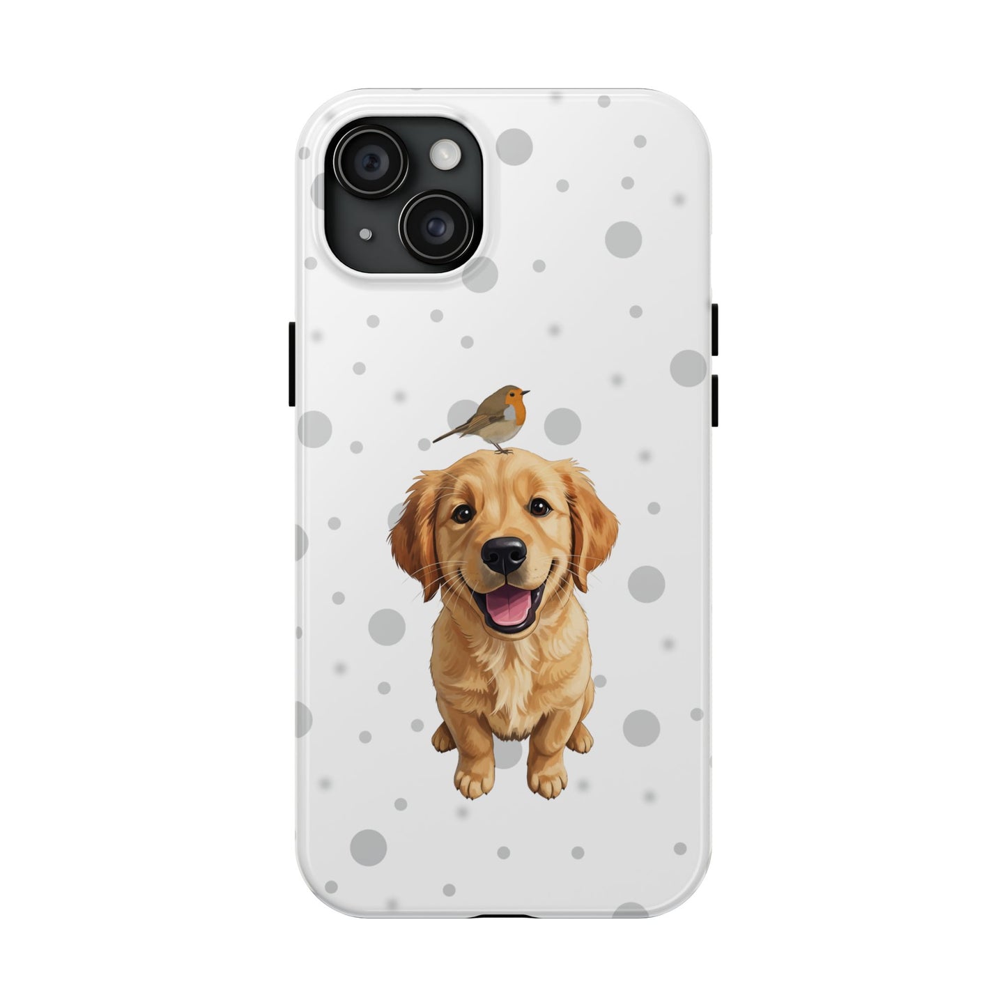 Cute Golden Retriever with European Robin Animal iPhone Case - Dual-Layer PC/TPU Protective Cover for iPhone