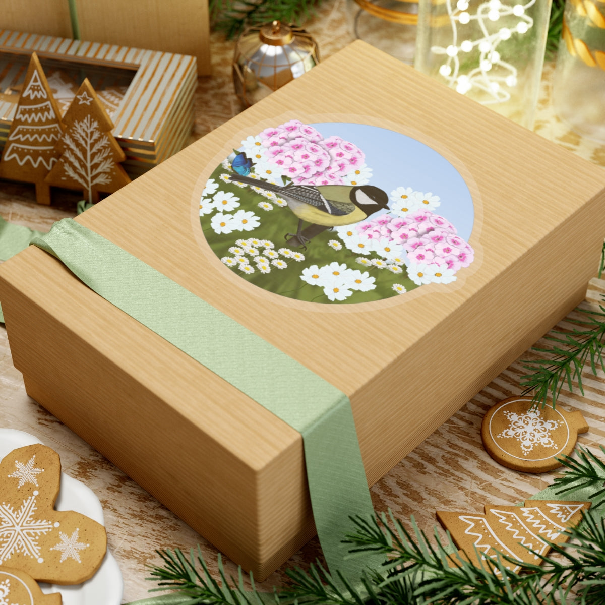 Chickadee Summer Flowers Bird Kiss-Cut Sticker - jz.birds