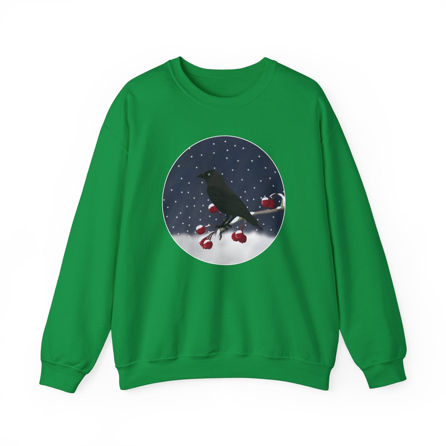 Western Jackdaw on a Winter Branch Birdwatcher Christmas Bird Sweatshirt