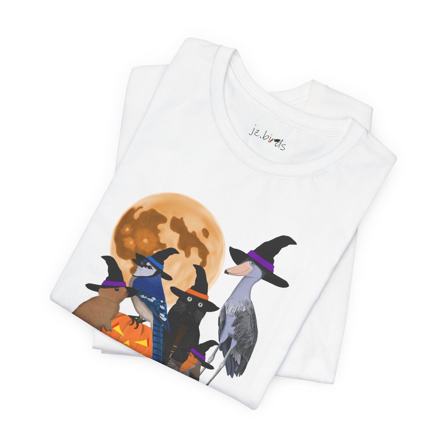 Blue Jay Robin Shoebill with Cat and Bunny Halloween Bird T-Shirt