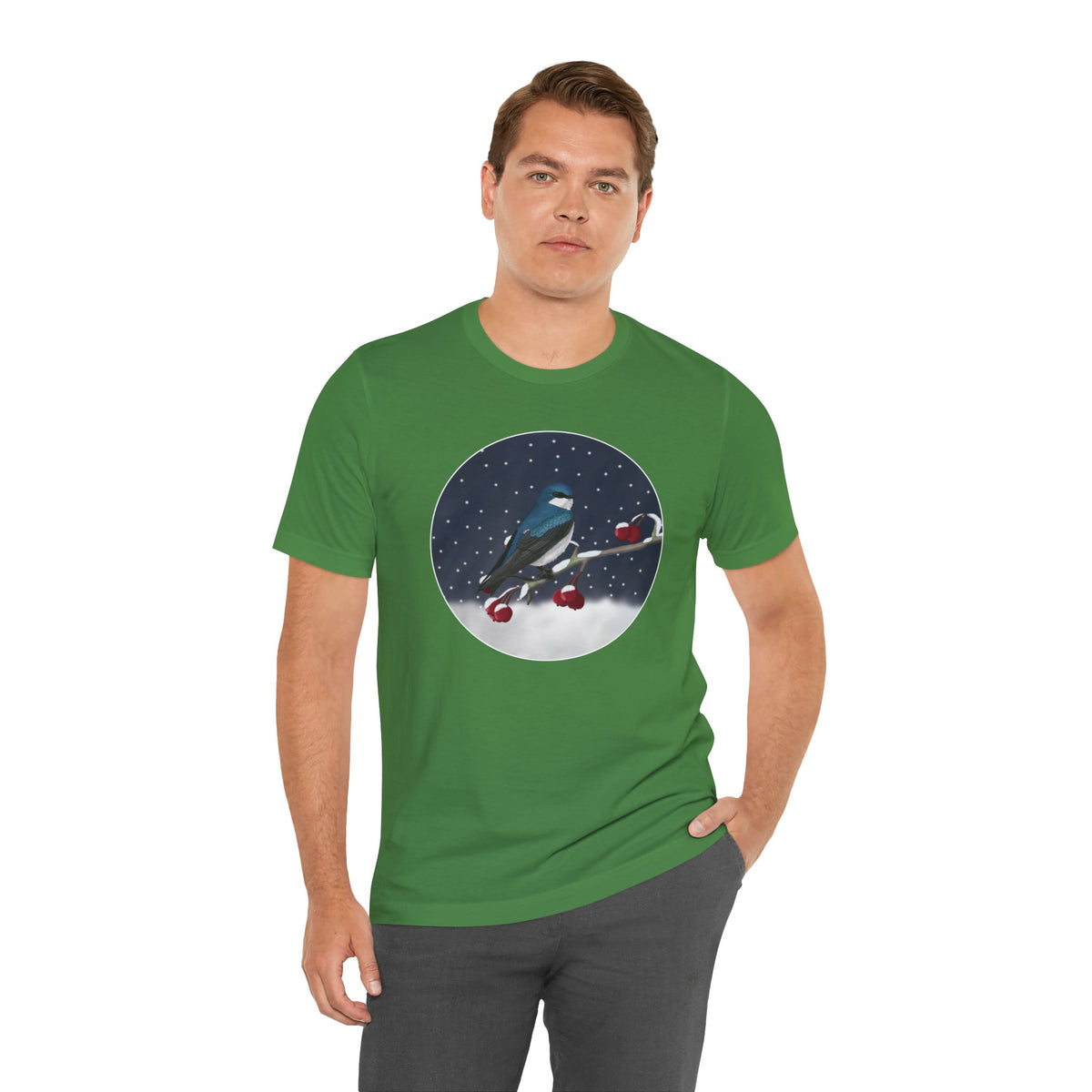 Tree Swallow on a Winter Branch Birdwatcher Christmas Bird T-Shirt