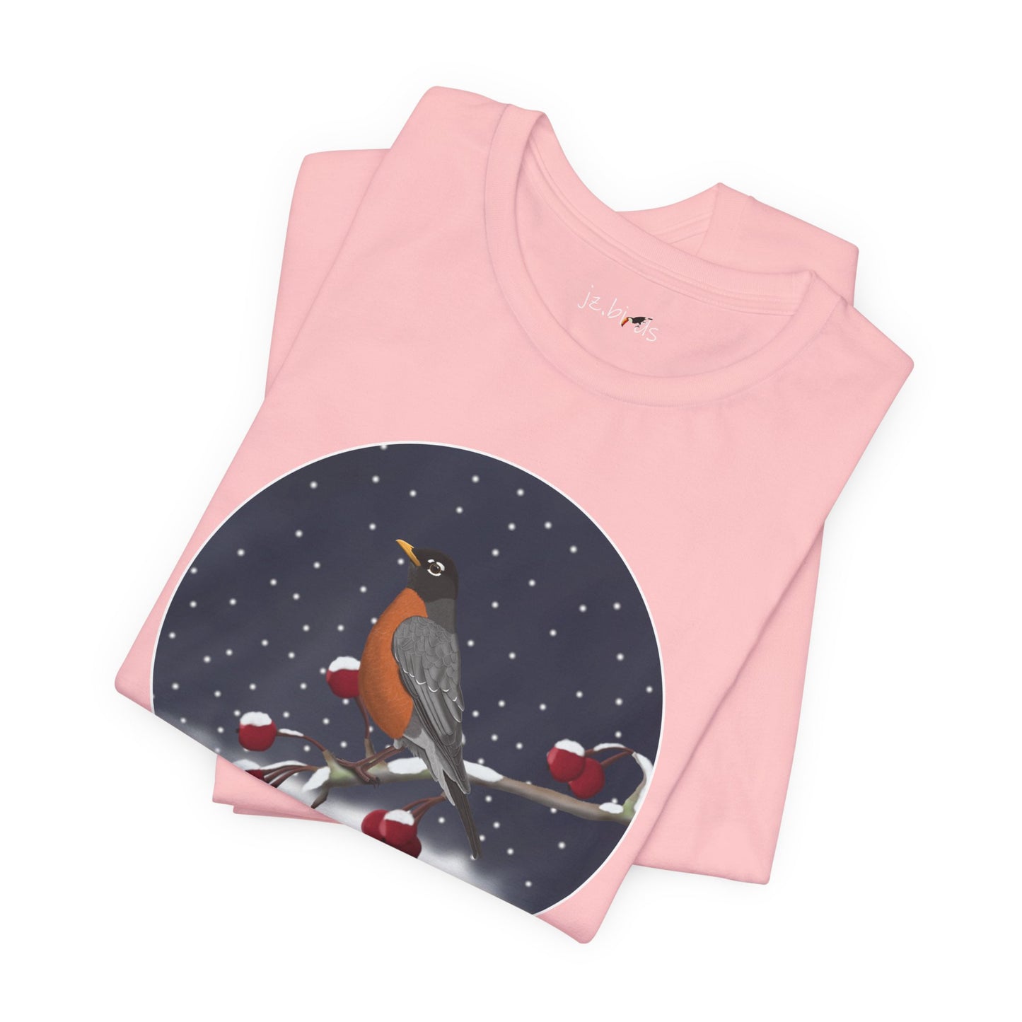 American Robin on a Winter Branch Birdwatcher Christmas Bird T-Shirt