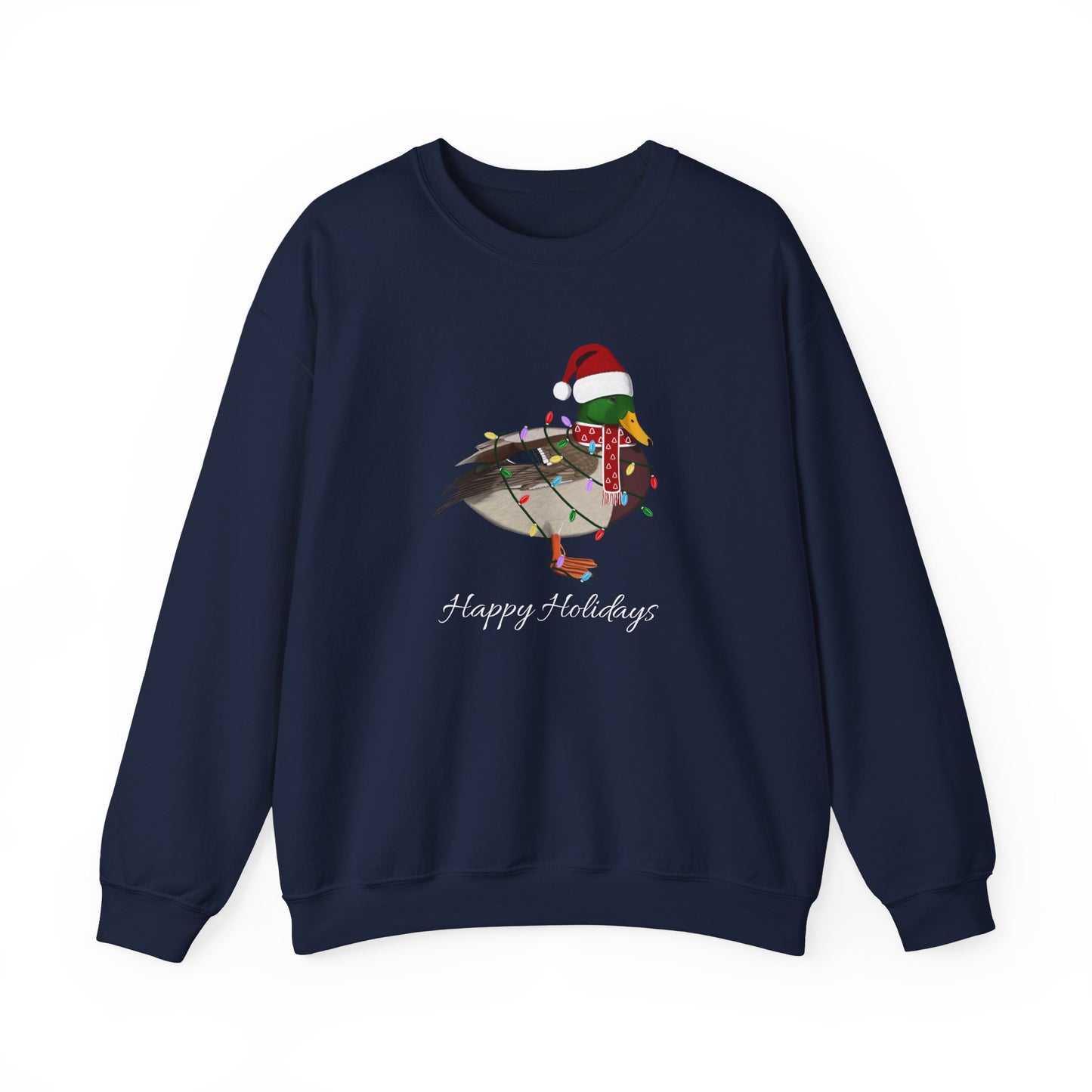 Mallard with Fairy Lights as Santa Happy Holidays Birdwatcher Christmas Bird Sweatshirt