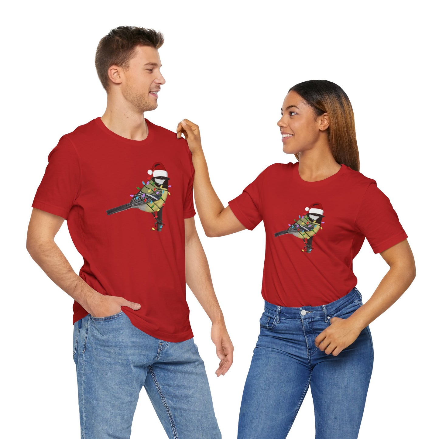 Chickadee with Fairy Lights Christmas Bird T-Shirt
