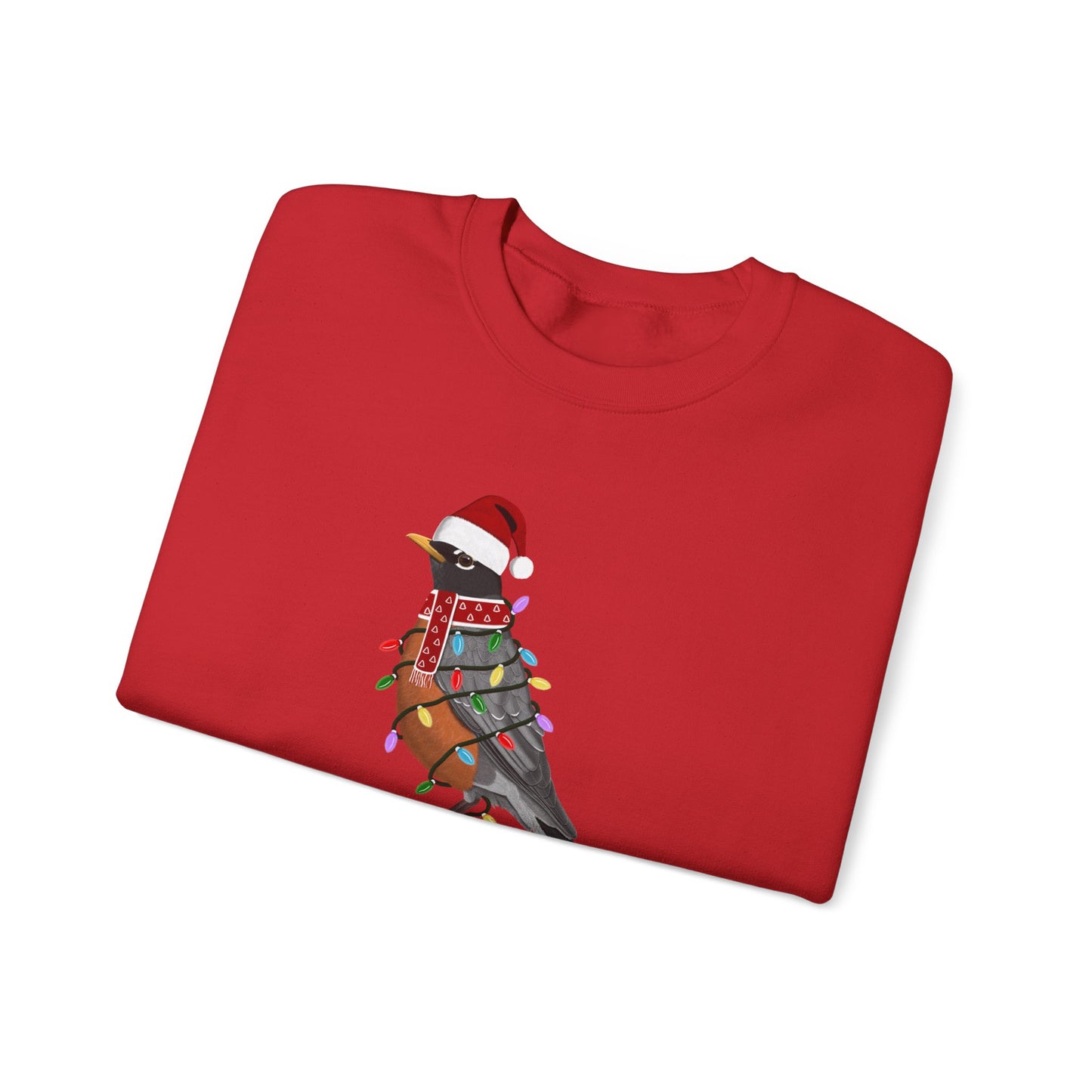 Robin with Fairy Lights as Santa Happy Holidays Birdwatcher Christmas Bird Sweatshirt