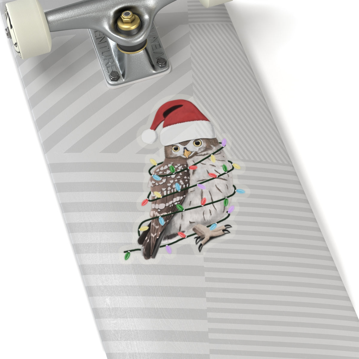 Owl with Fairy Lights Santa Claus Hat and Scarf Christmas Bird Sticker