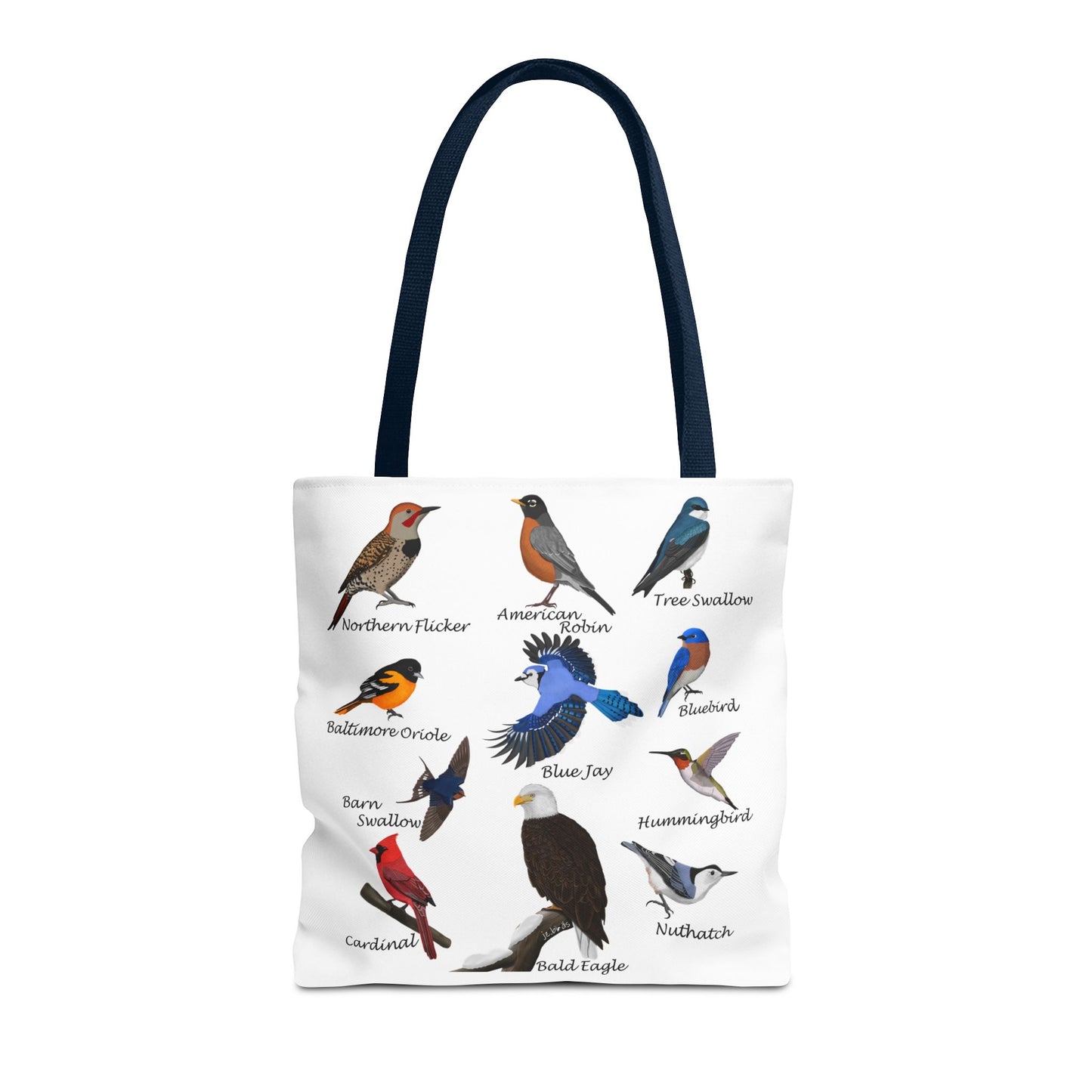 Backyard Birds Tote Bag 16"x16" Blue Jay Cardinal Bluebird Hummingbird for Bird Lovers