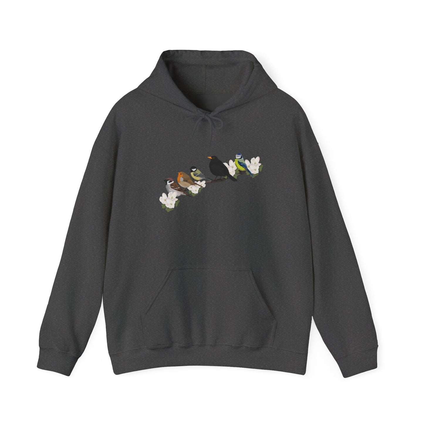 Vögel auf einem Ast Hoodie - Amsel Rotkehlchen Kohlmeise Spatz Kapuzenpullover für Vogelbeobachter & Naturliebhaber