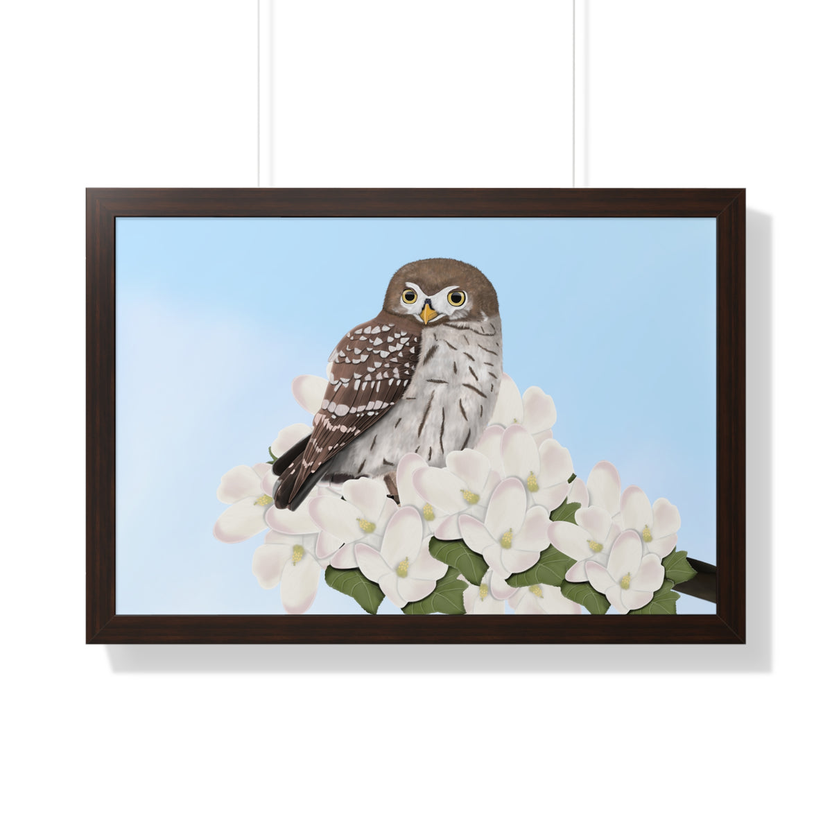 Little Owl Spring Blossoms Bird Framed Poster –