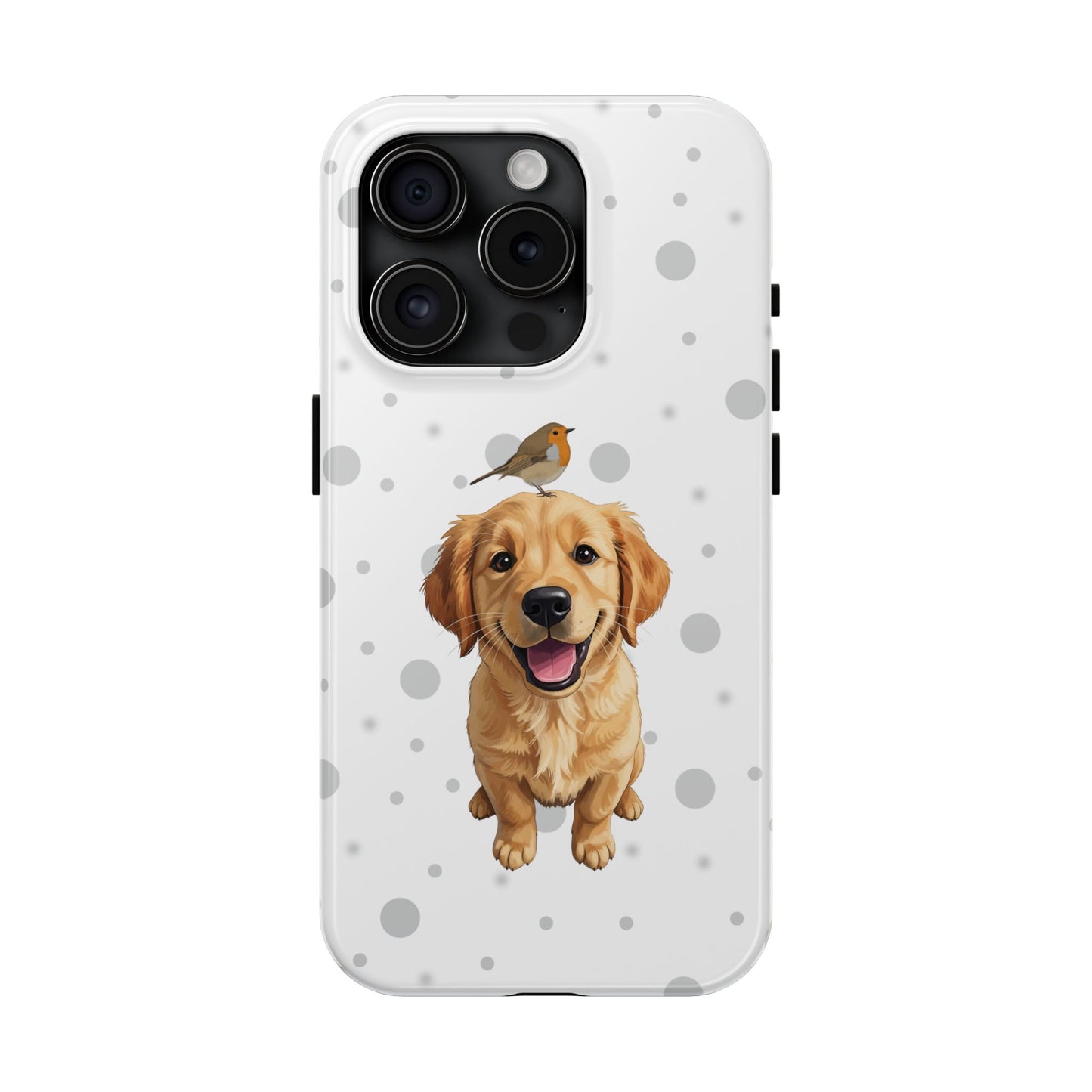 Cute Golden Retriever with European Robin Animal iPhone Case - Dual-Layer PC/TPU Protective Cover for iPhone