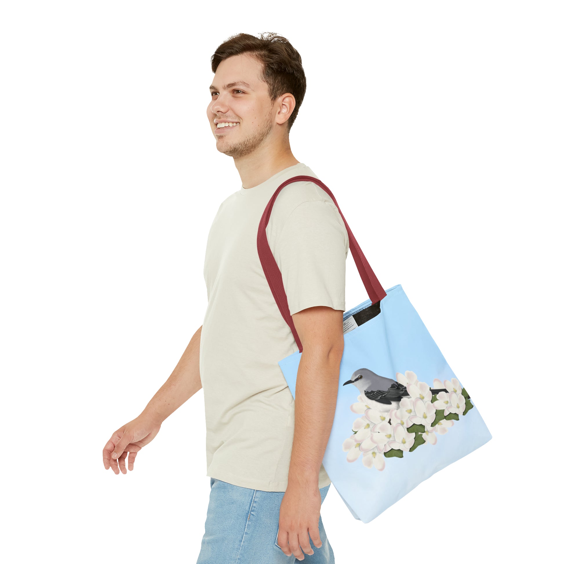 Mockingbird in Spring Blossoms Bird Tote Bag 16"x16" - jz.birds