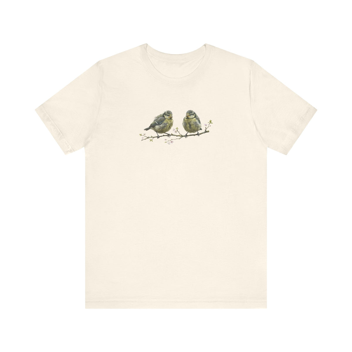 Blue Titmouse Fledgling T-Shirt | Spring Blossoms Unisex Graphic Tee for Bird Watchers