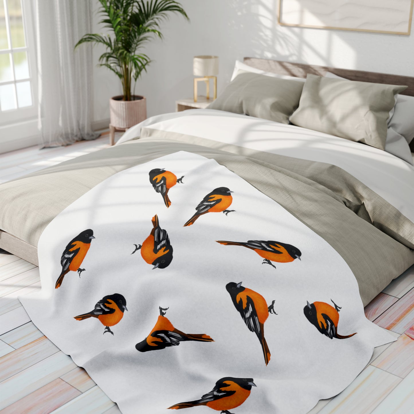 Baltimore Oriole Bird Arctic Fleece Blanket White