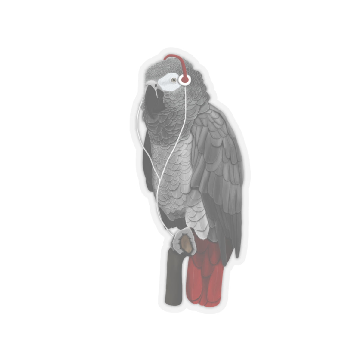 Grey Parrot Bird with Music Headphones Sticker