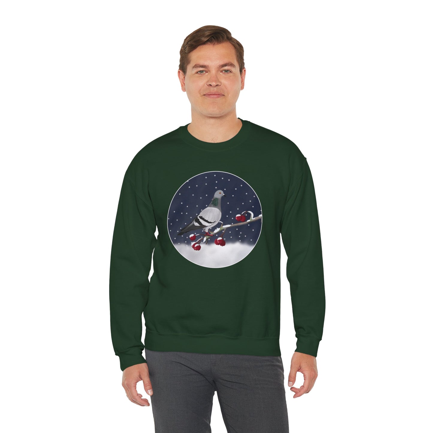 Pigeon on a Winter Branch Birdwatcher Christmas Bird Sweatshirt