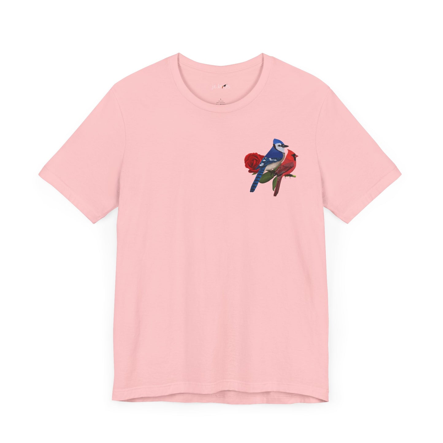 Valentine's Day Blue Jay Cardinal Birds on Rose T-Shirt