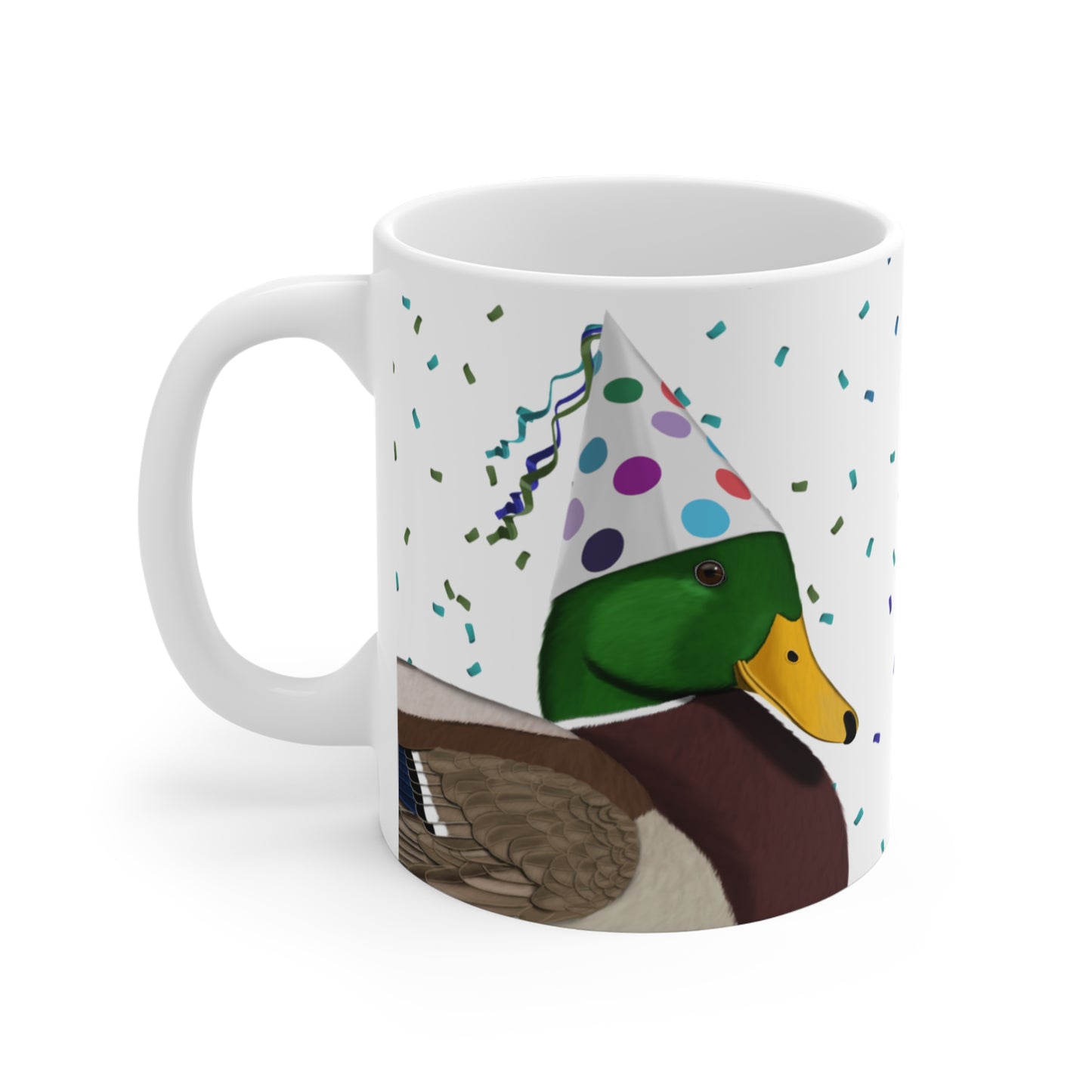 Ente feiert Geburtstag mit Partyhut und Konfetti Vogel Tasse