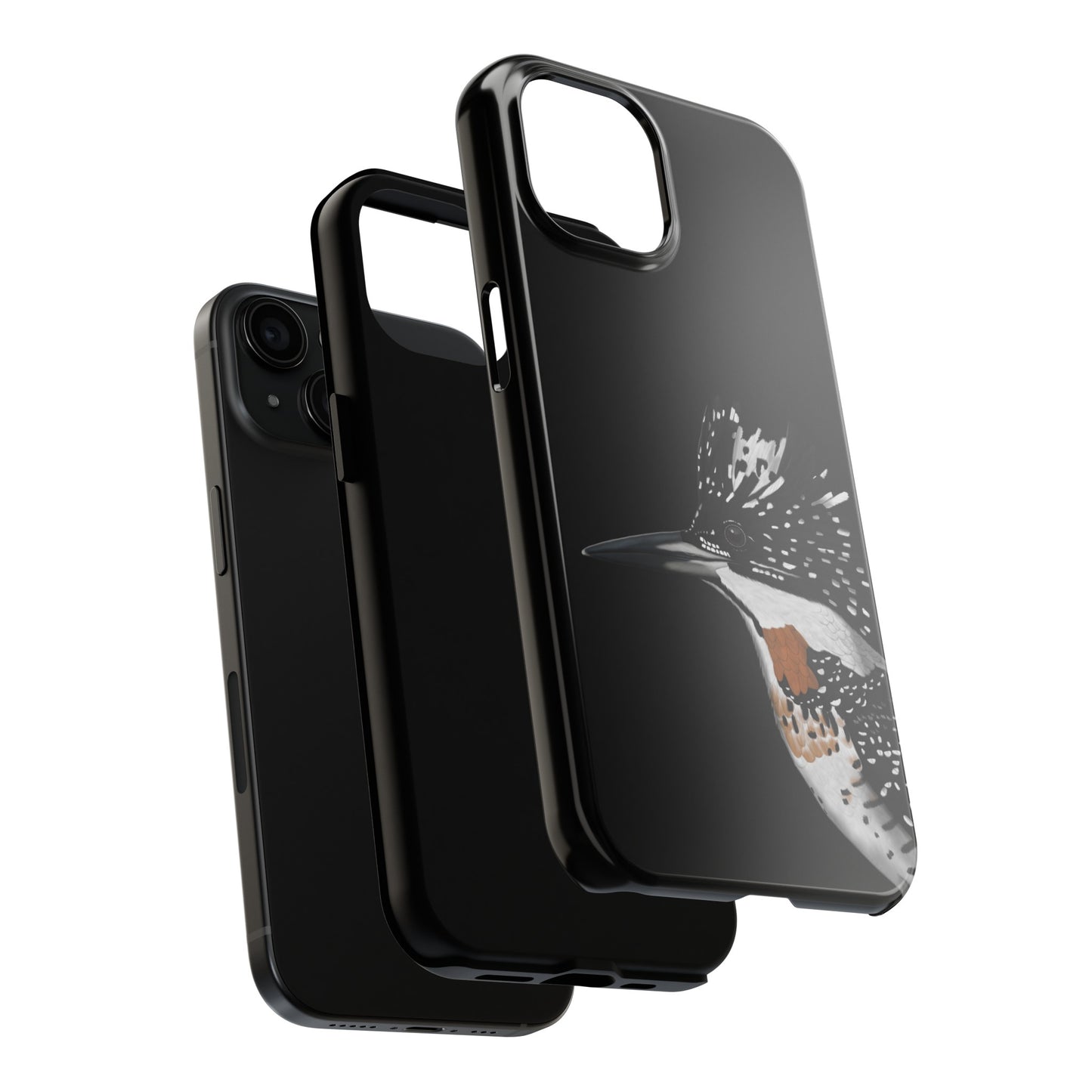 Crested Kingfisher Bird Art Tough Phone Case Black