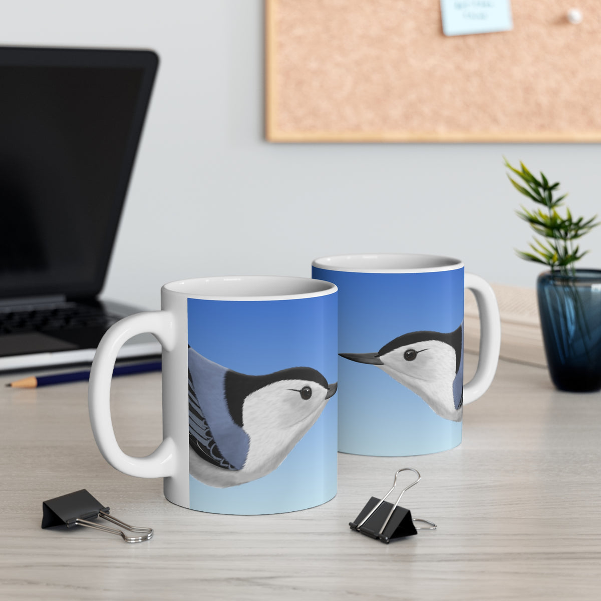 White Breasted Nuthatch Bird Ceramic Mug 11oz - jz.birds