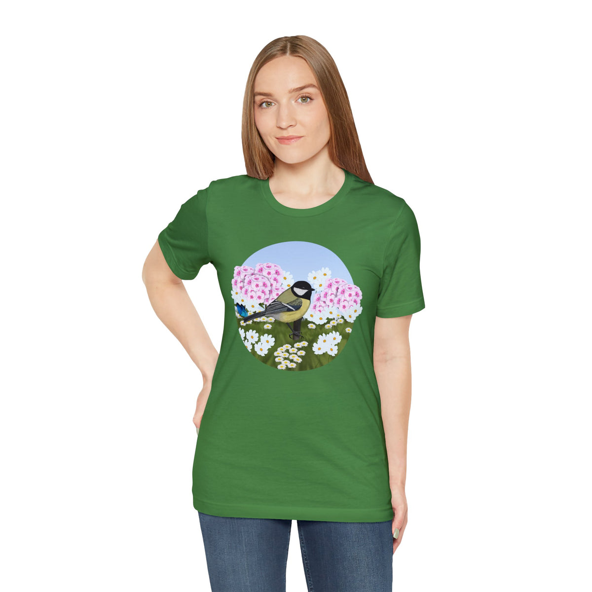 Chickadee and Summer Flowers Bird Tee