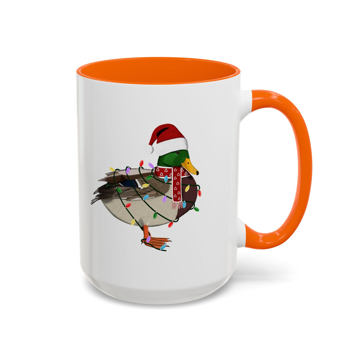 Mallard as Santa with Fairy Lights Ceramic Bird Coffee Mug – Custom Gift for Bird Watchers