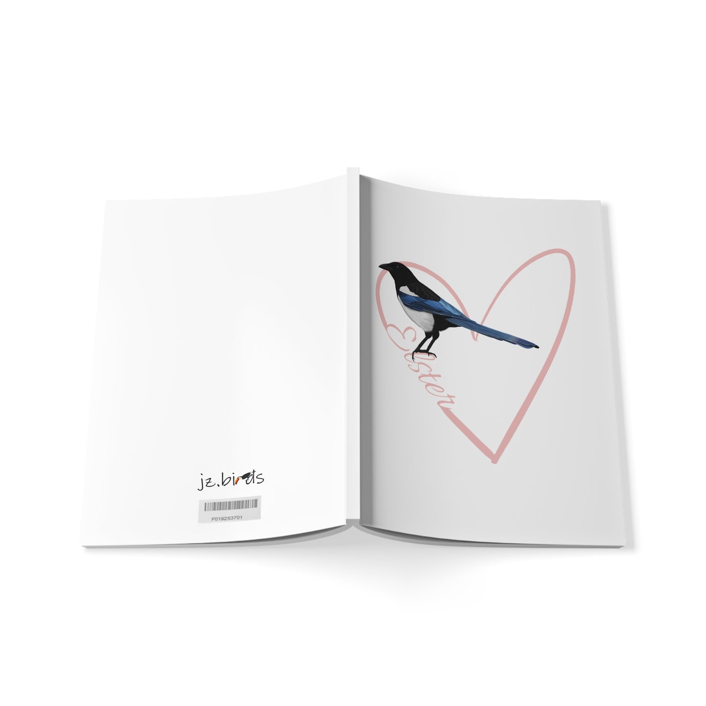 Elster Notizbuch Vogel mit Herz A5 Softcover 150 Seiten Liniert Weiß