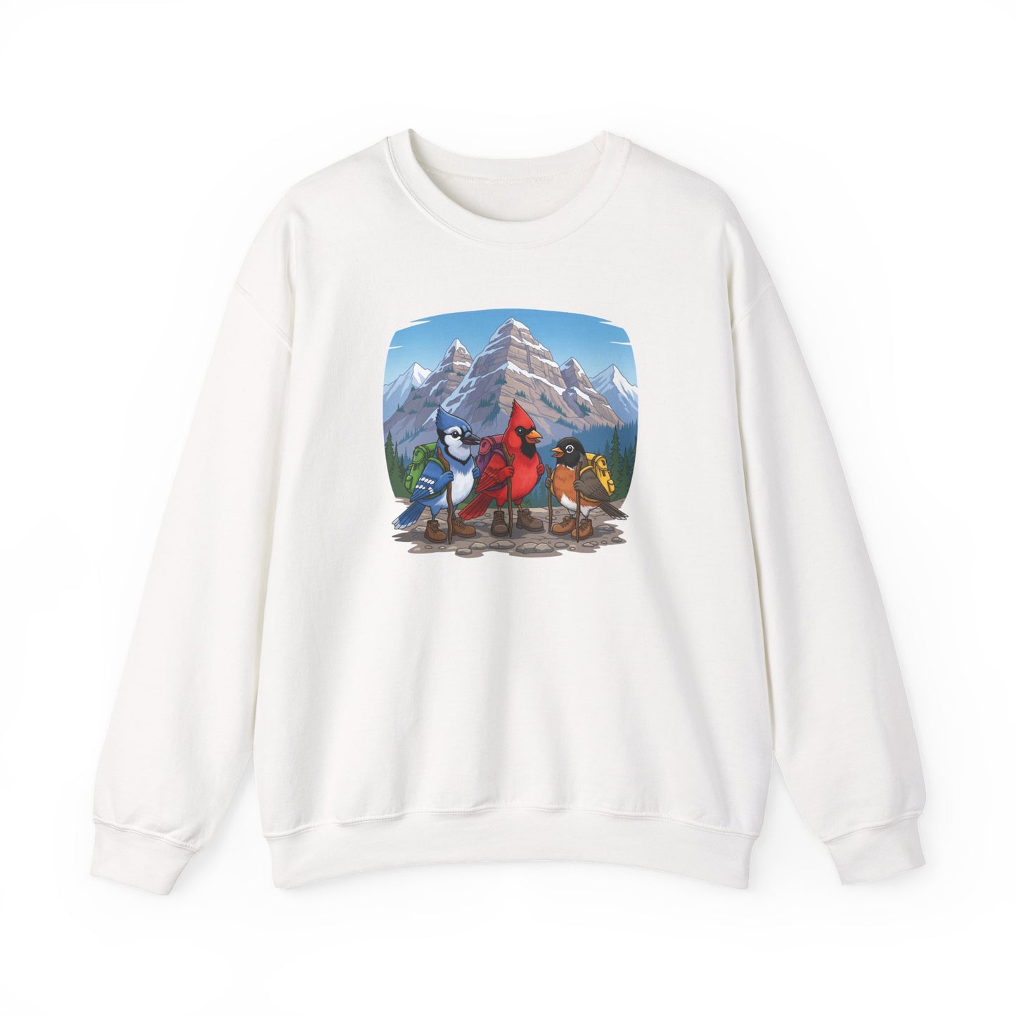 Birds Hiking Sweatshirt Funny Cardinal Robin Blue Jay on a Hike Bird Watchers & Bird Lovers