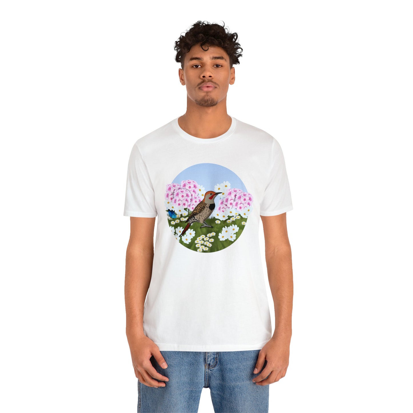 Northern Flicker and Summer Flowers Bird Tee