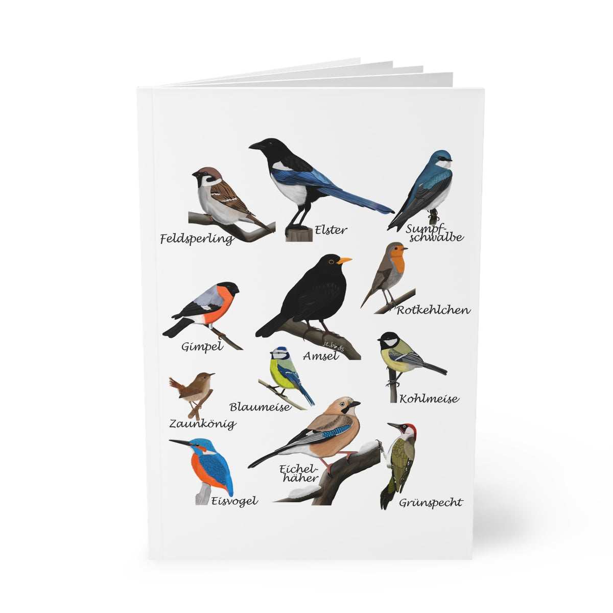 Rotkehlchen, Blaumeise, Zaunkönig und Amsel Notizbücher – Gartenvögel A5 Vogel Softcover Notizbuch 150 Seiten Liniert
