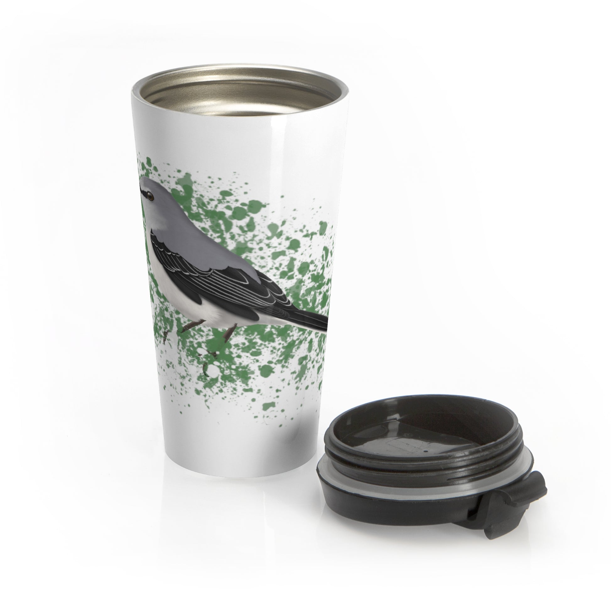Mockingbird Bird White Stainless Steel Travel Mug 15oz - jz.birds