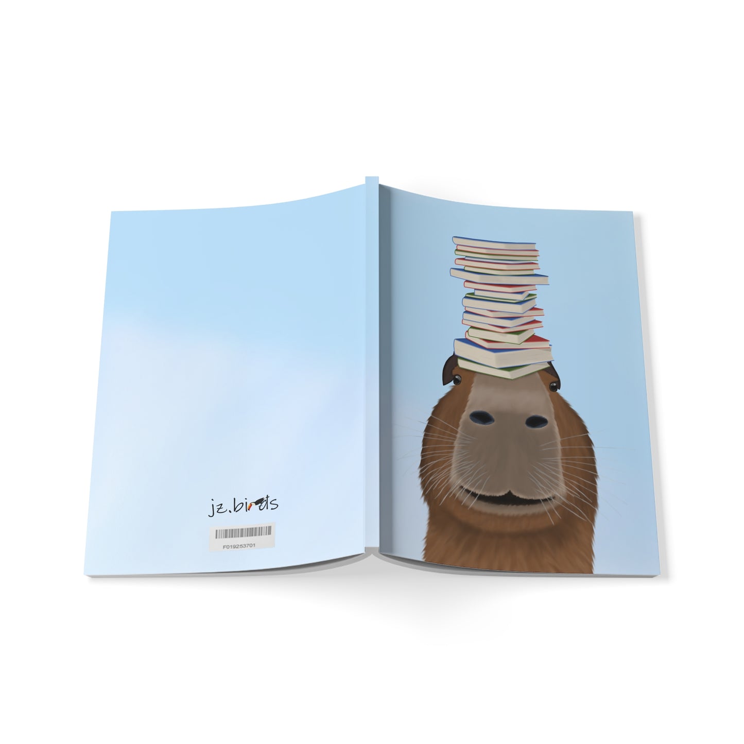 Capybara mit Büchern A5 Softcover Notizbuch 150 Seiten Liniert