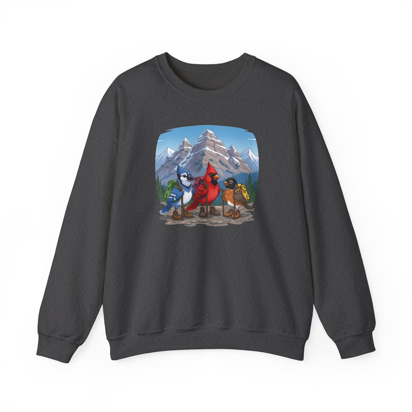 Birds Hiking Sweatshirt Funny Cardinal Robin Blue Jay on a Hike Bird Watchers & Bird Lovers