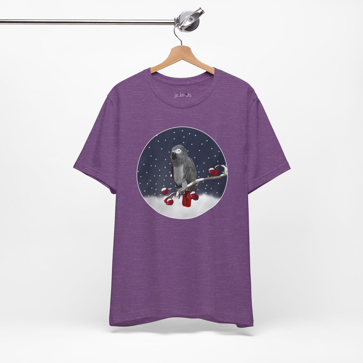Grey Parrot on a Winter Branch Birdwatcher Christmas Bird T-Shirt