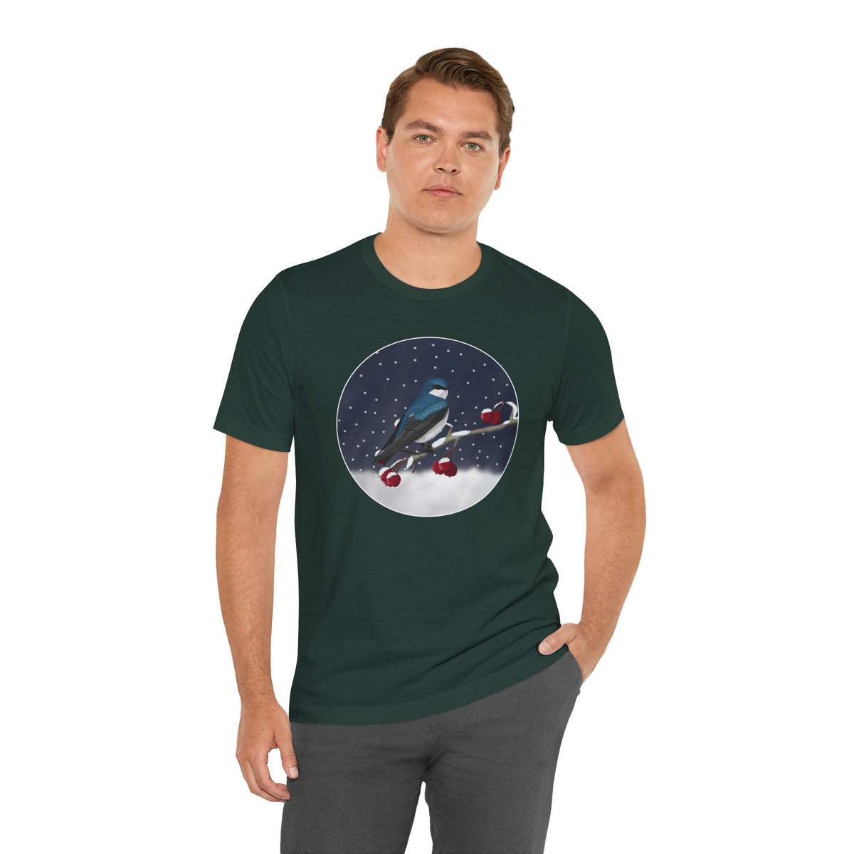Tree Swallow on a Winter Branch Birdwatcher Christmas Bird T-Shirt