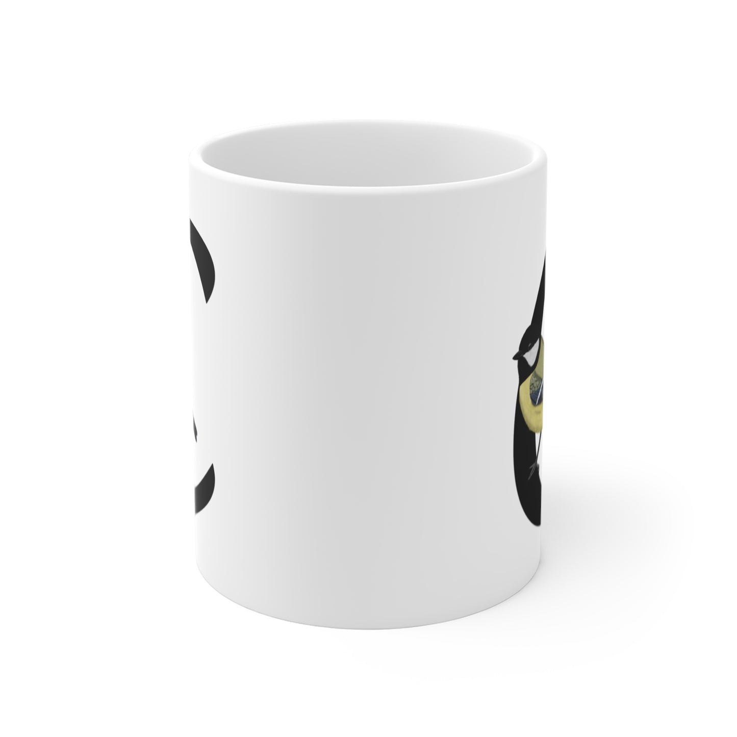 Chickadee Letter C Bird Ceramic Mug 11oz White