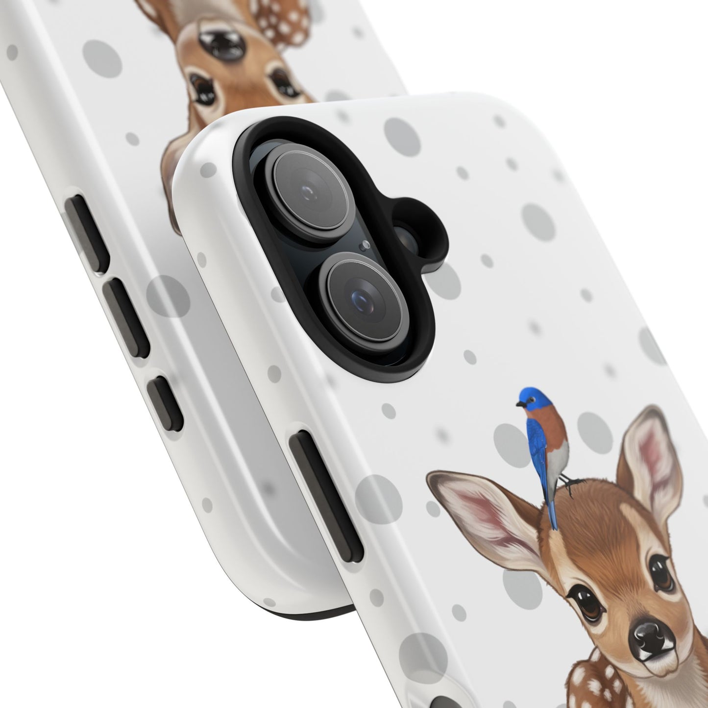 Cute Fawn with a Bluebird Animal iPhone Case - Dual-Layer PC/TPU Protective Cover for iPhone