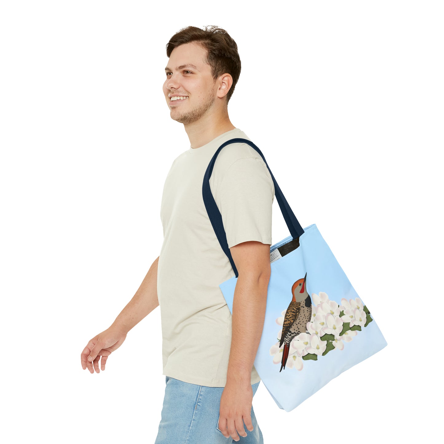 Northern Flicker in Spring Blossoms Bird Tote Bag 16"x16"